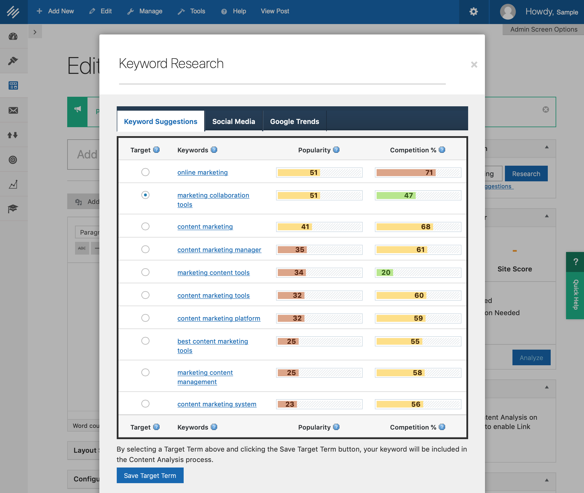 Keyword, social, and trend research